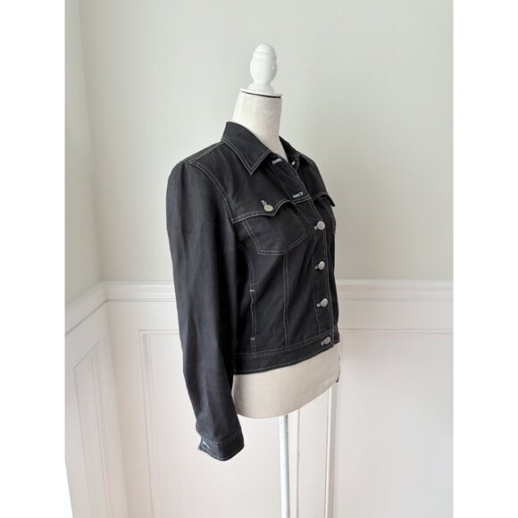 Leilei Womens Black Denim Jacket Western Style Stretchy Cotton Blend S - Picture 2 of 4